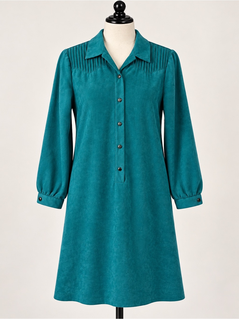 Teal Pintuck Collared Midi Dress Herman Marcus Petites